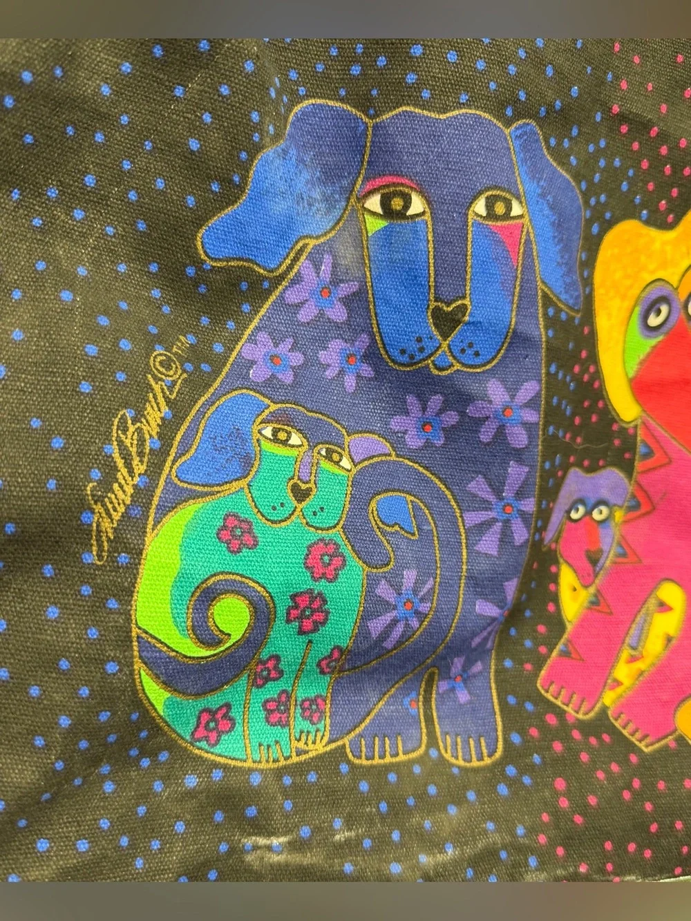 Laurel Burch-Colorful Patchwork Dogs‎ Duffle Bag - Black & Multicolor